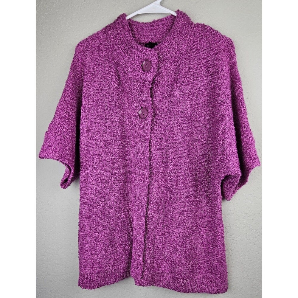 Madison Women's Medium 2 Button Short Sleeve Open Cardigan Sweater Fuchsia